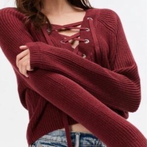 Kendal & Kylie Lace-Up Crop Sweater